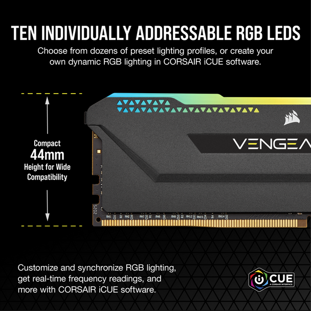 DDR4, 3600MHz 32GB 4x8GB DIMM, Unbuffered, 18-22-22-42, XMP 2.0, VENGEANCE RGB PRO SL Black Heatspreader, RGB LED, 1.35V, for Intel