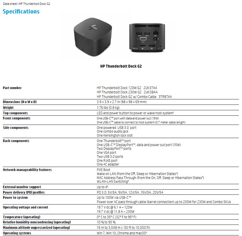 HP Thunderbolt Dock G2 with Combo Cable MediaForm AU