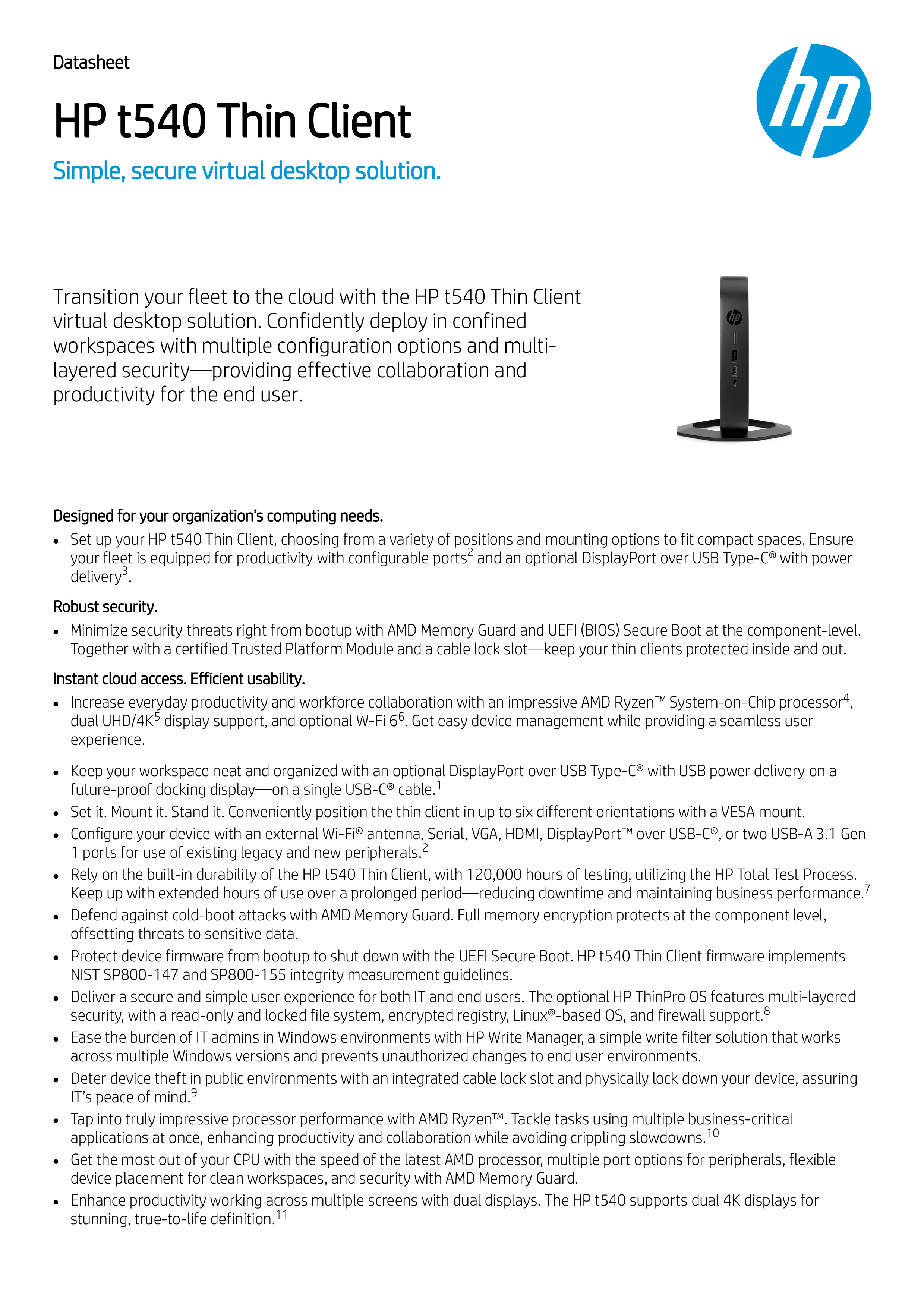 HP t540 Thin Client Bundle 8GB 64GB MediaForm AU