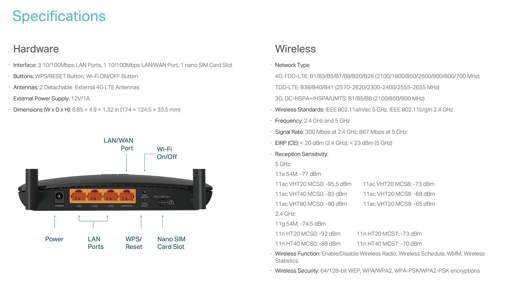 TP-Link Archer MR400 Specifications