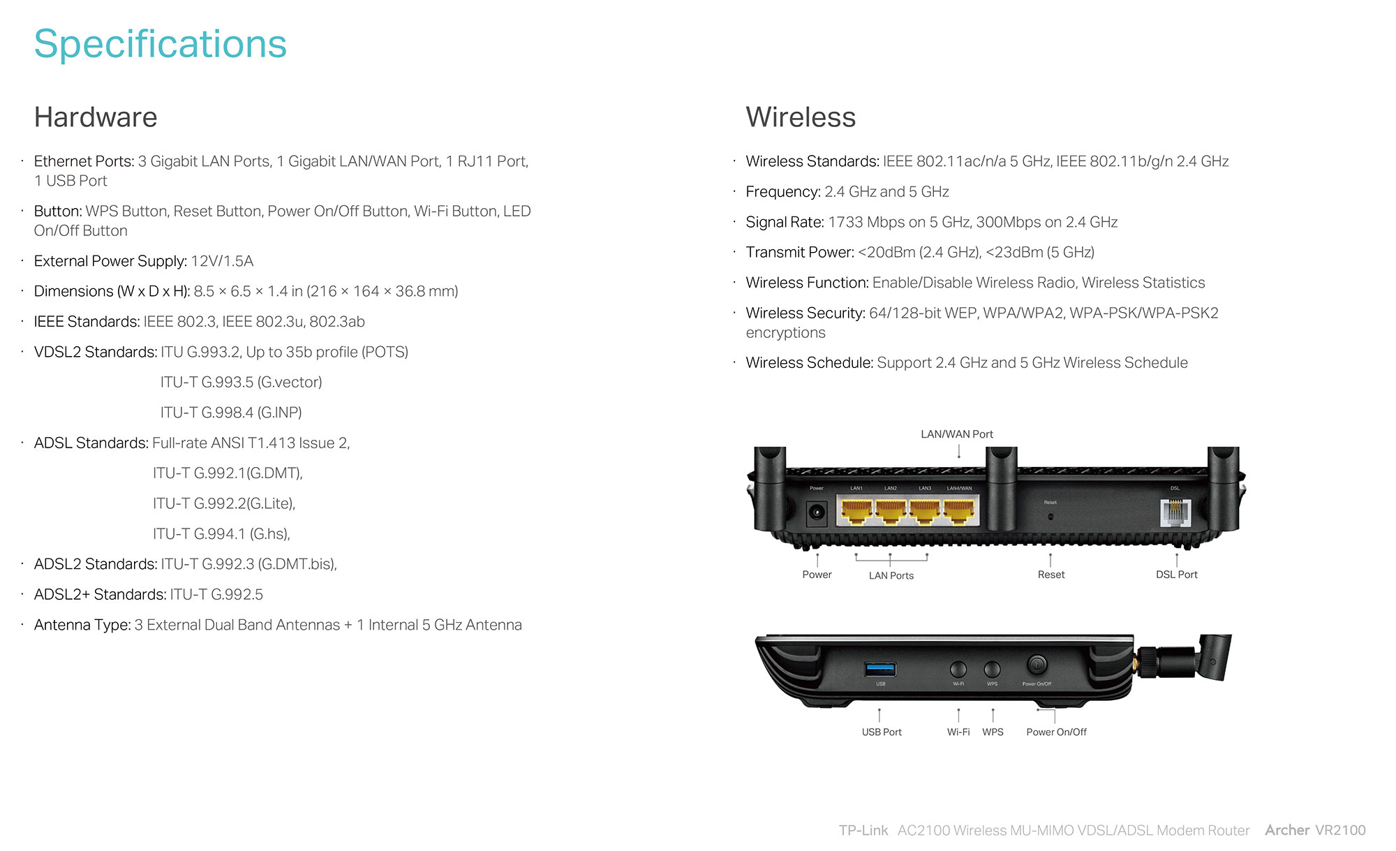 Archer VR2100 specifications