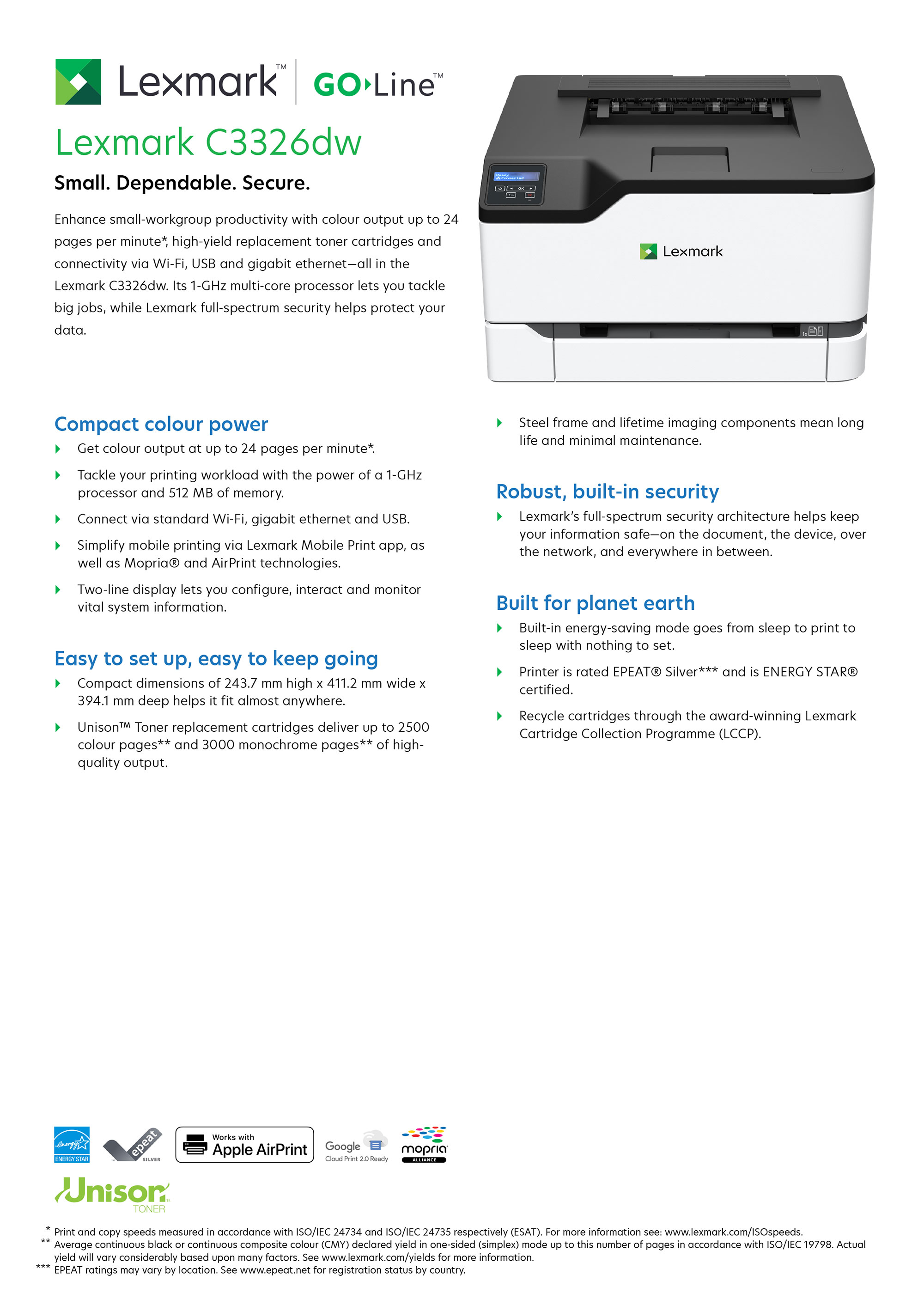 Lexmark C3326dw A4 Go Line™ Colour Printer MediaForm AU