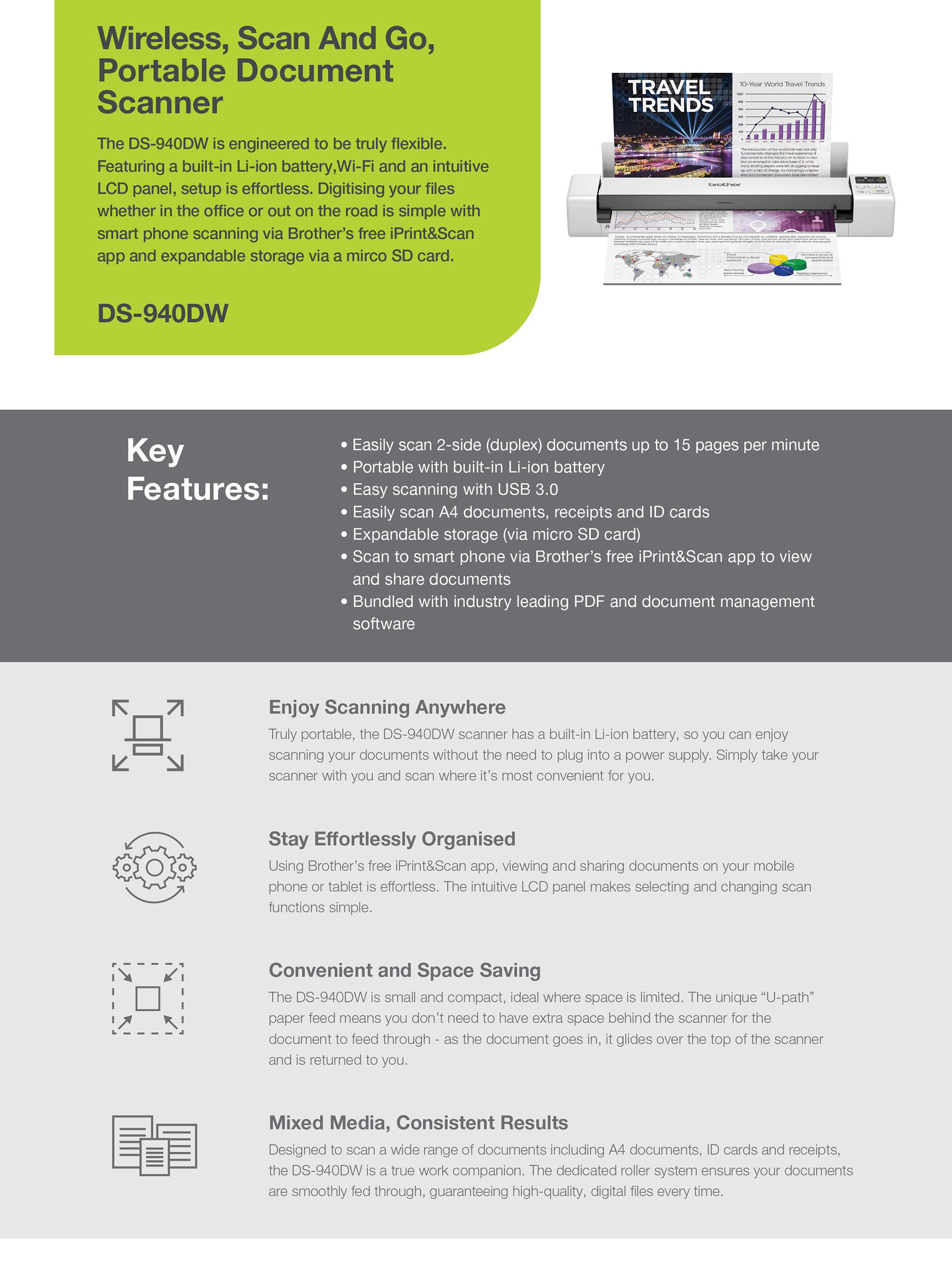 Brother DS-940DW A4 Portable Document Scanner