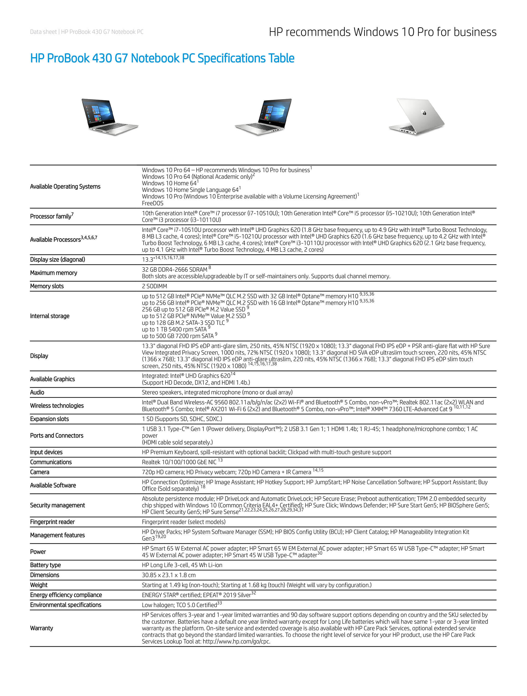 HP ProBook 430 G7 Notebook PC HP ProBook 430 G7 Notebook PC
