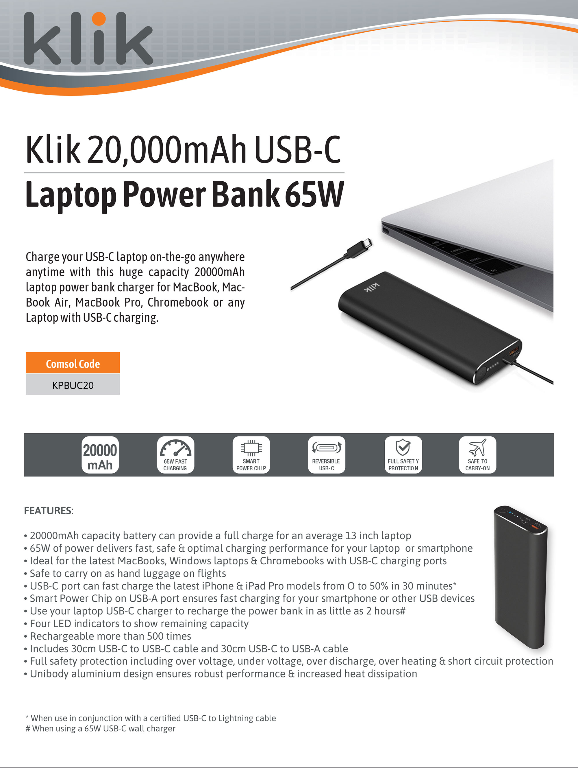 Kilk 20000mAH USB-C Laptop Power Bank