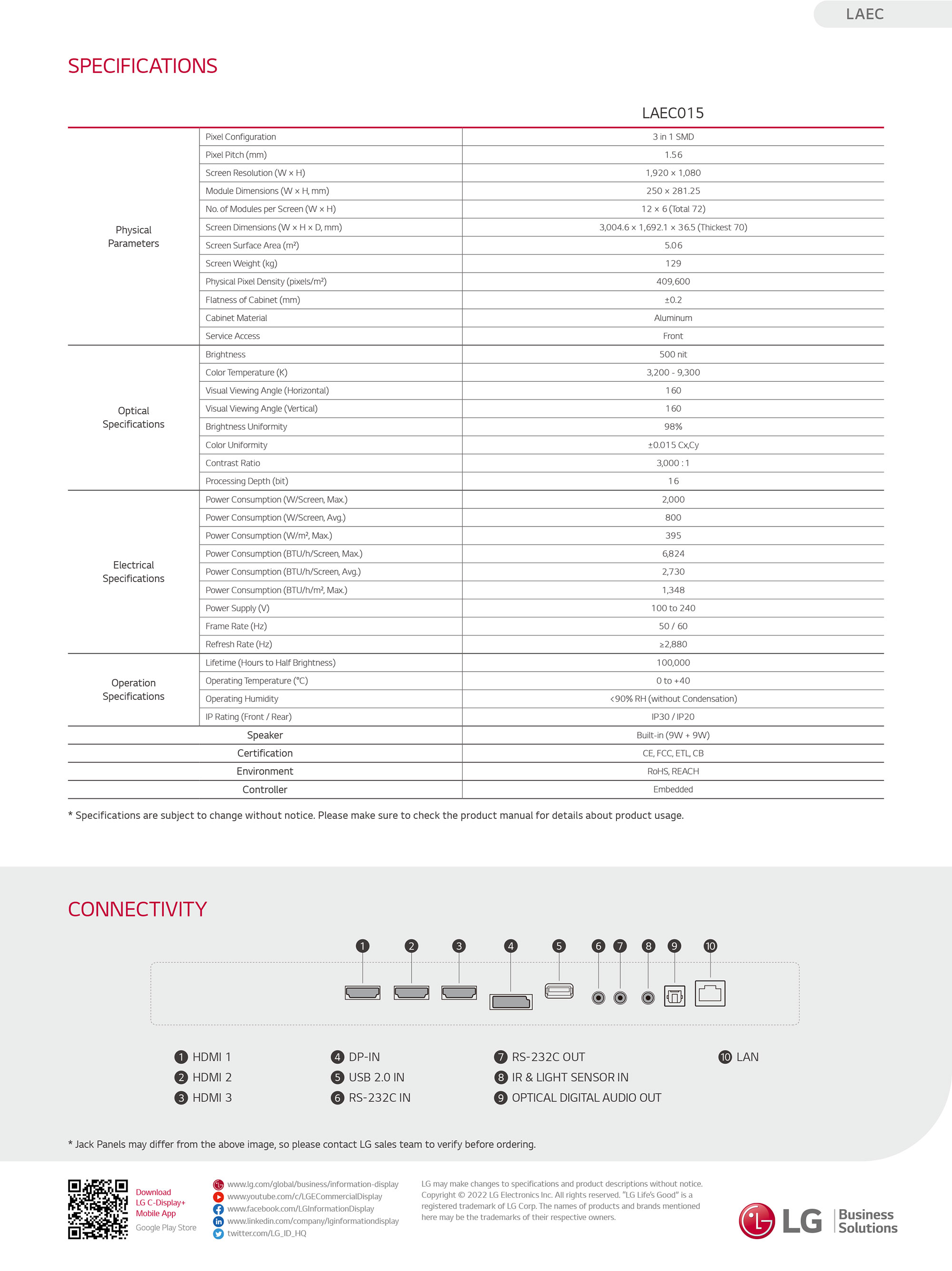 LG LAEC015 Specifications