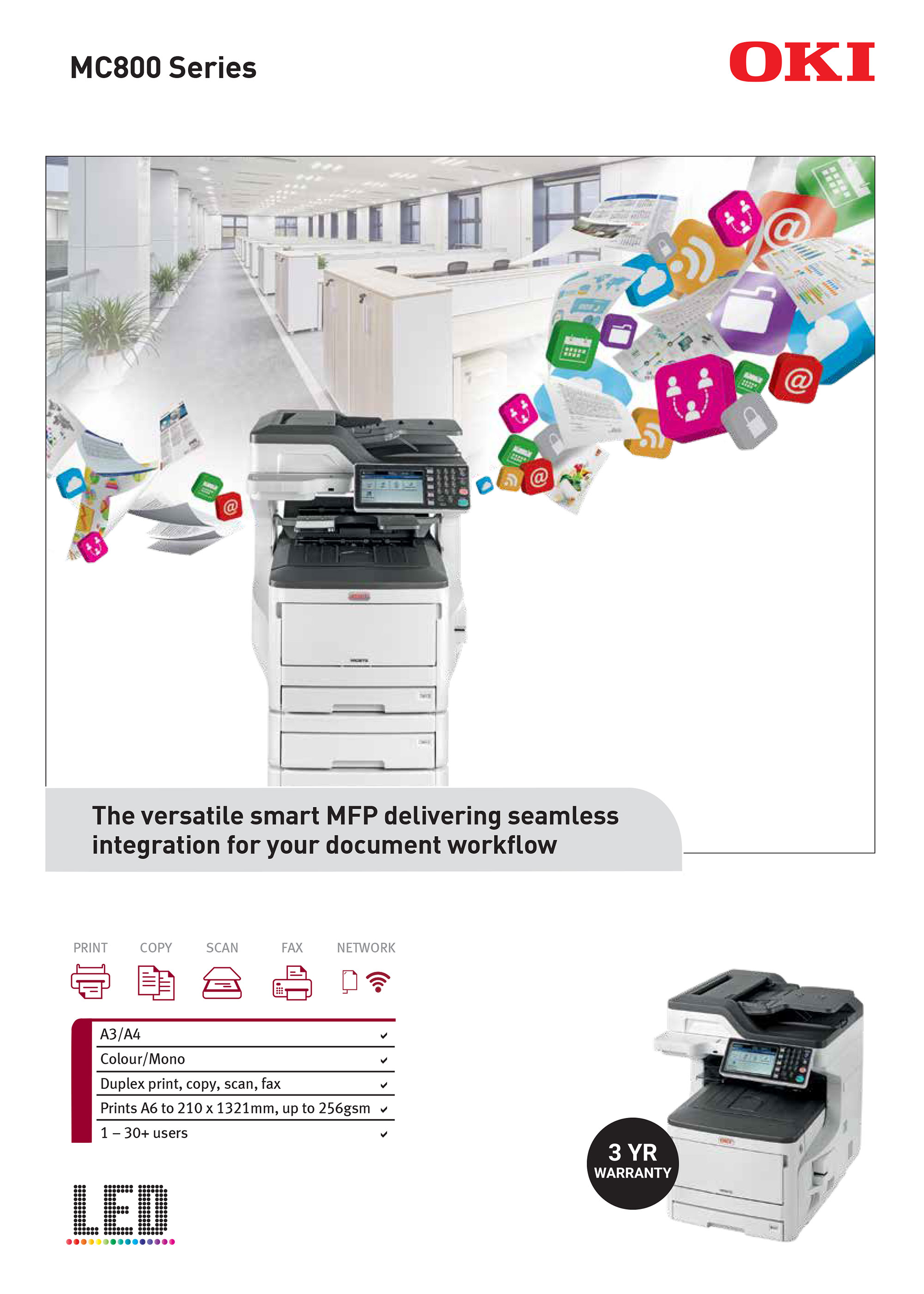 OKI MC853dn 23ppm A3 Colour MFP Printer | MediaForm AU