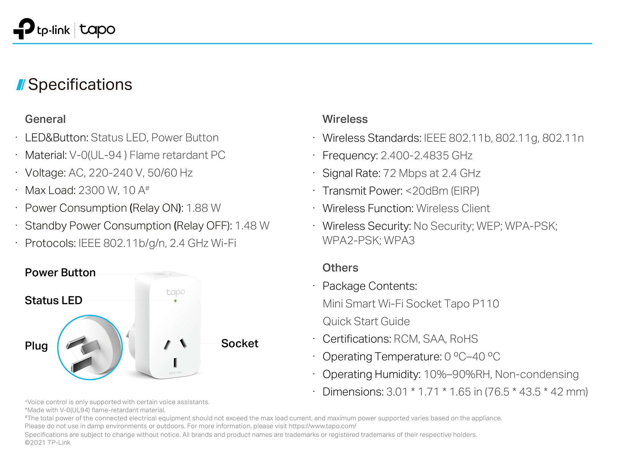 TP-Link TAPO P110 Specifications