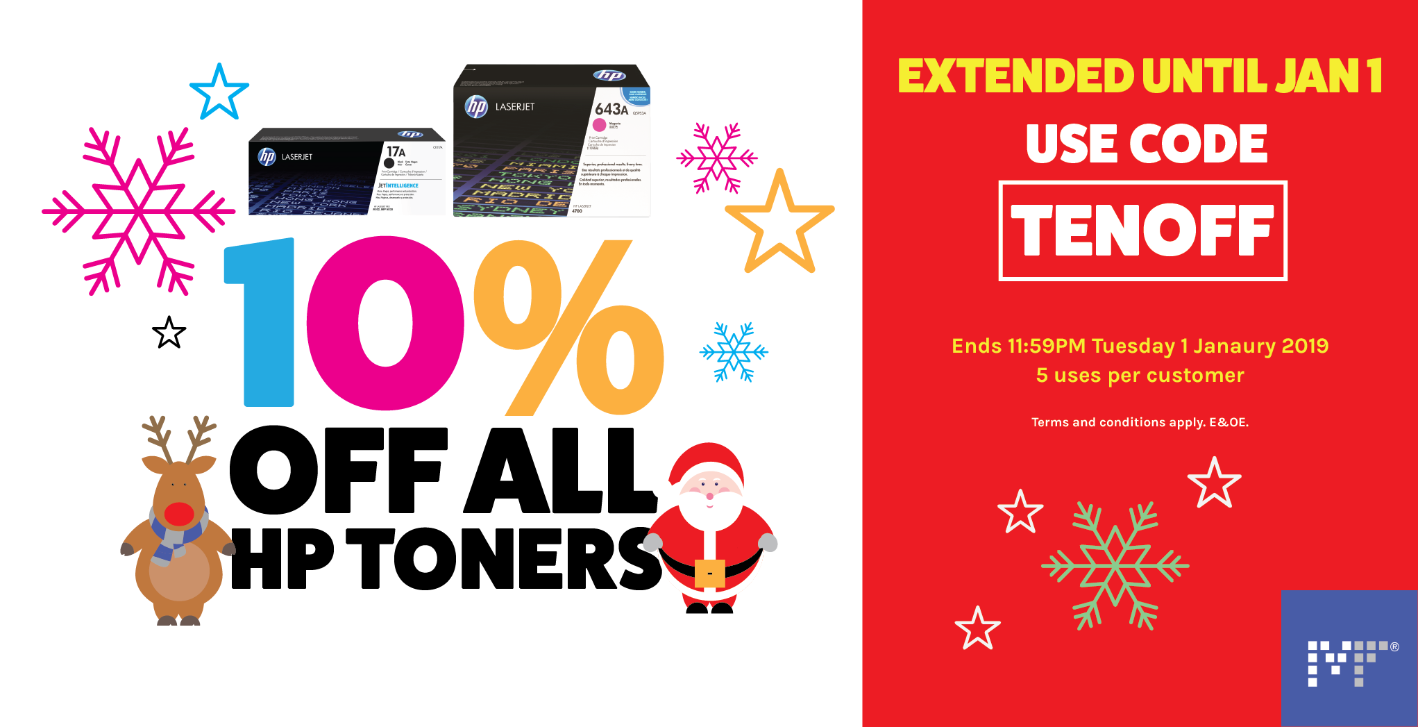 10% off all HP toners for Christmas - Extended until 1 Jan 2019