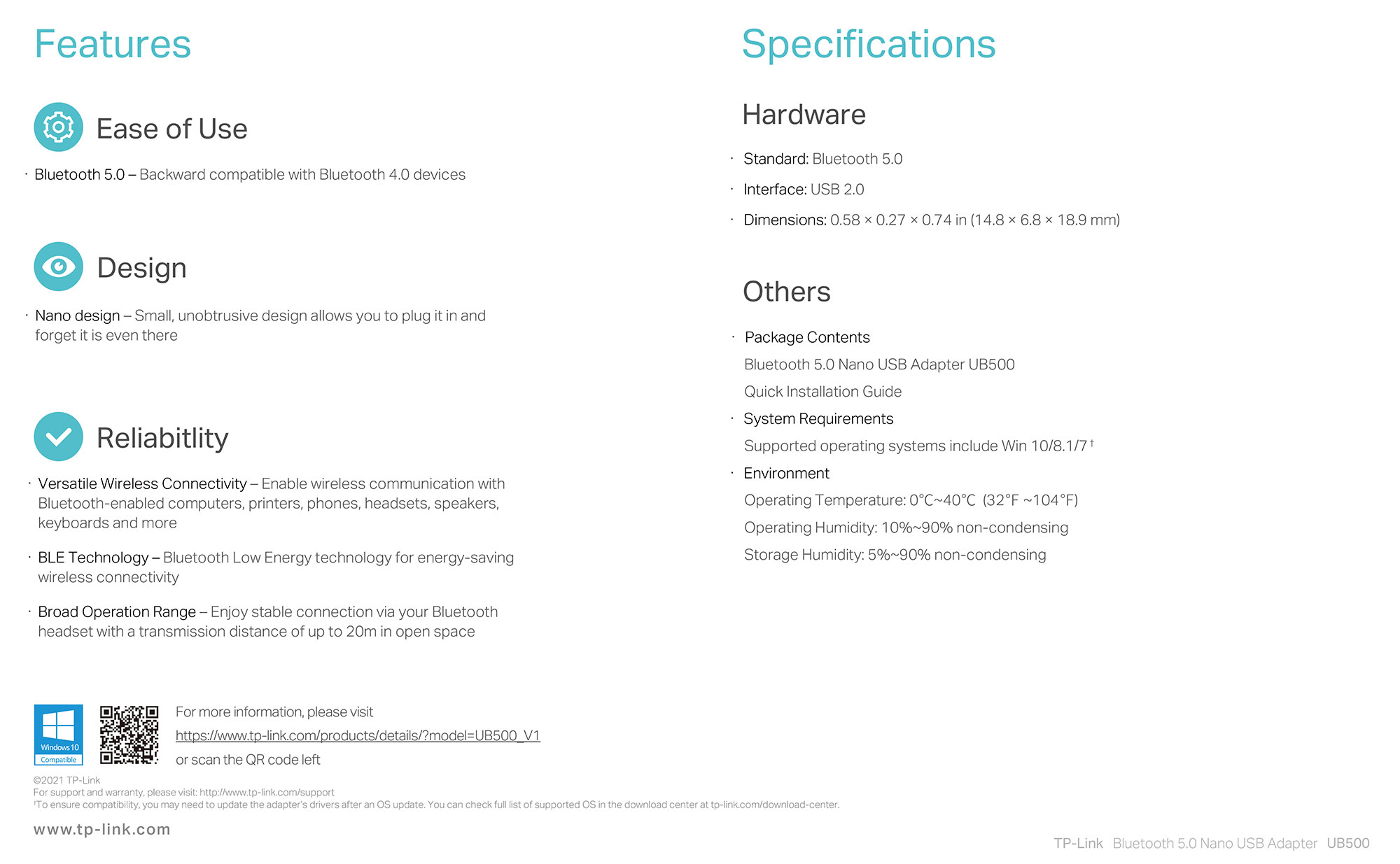 UB500 specifications