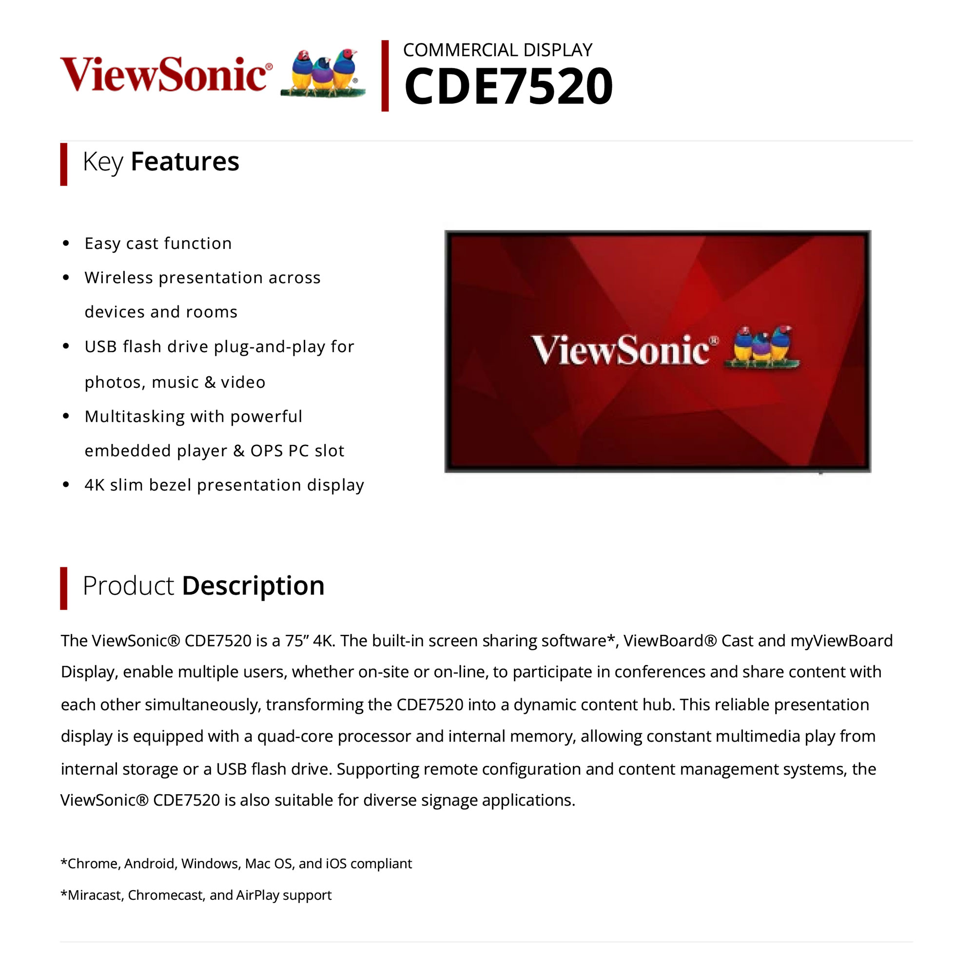 ViewSonic CDE7520 Features & Description