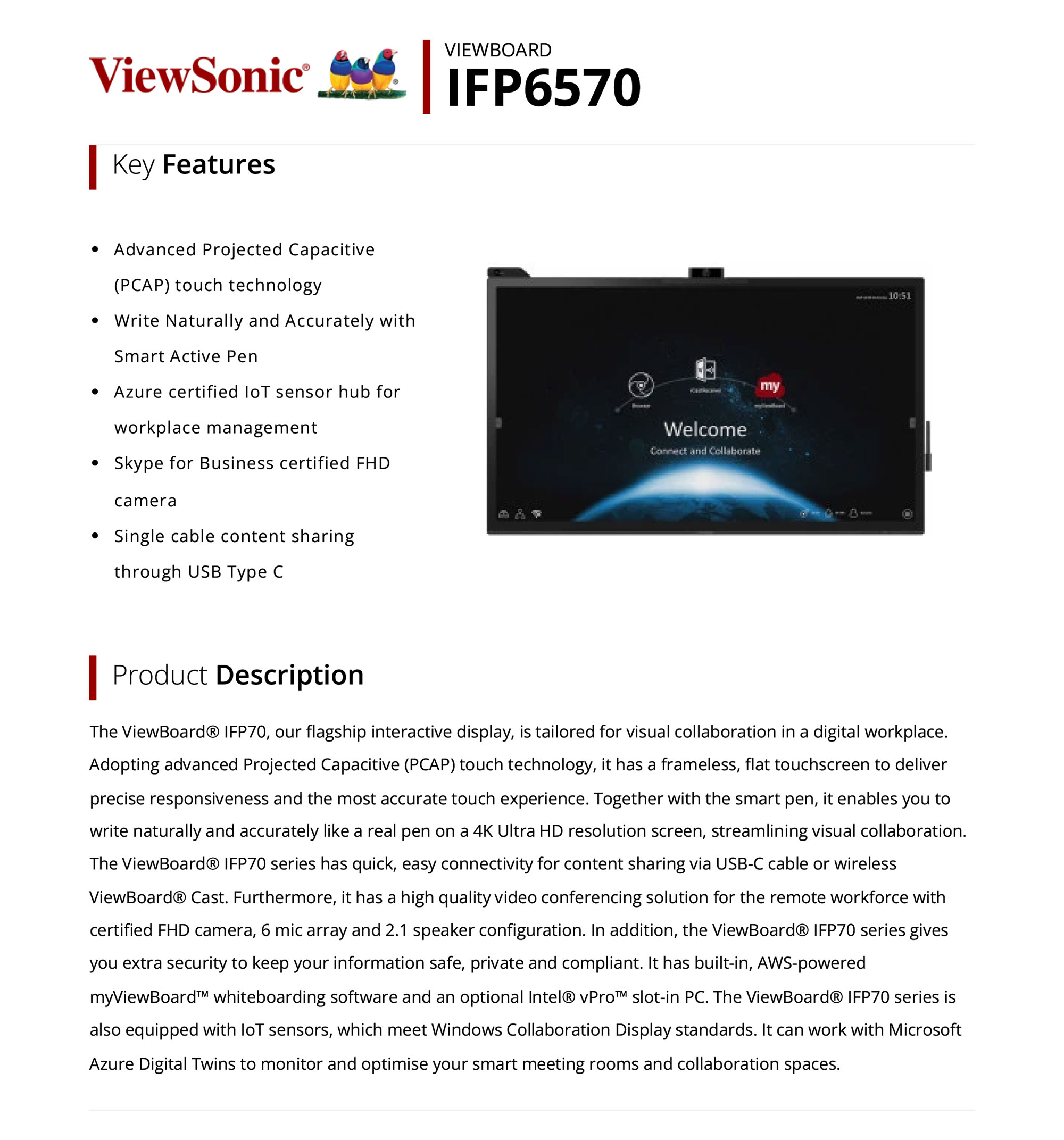 ViewSonic IFP6570 Features & Description