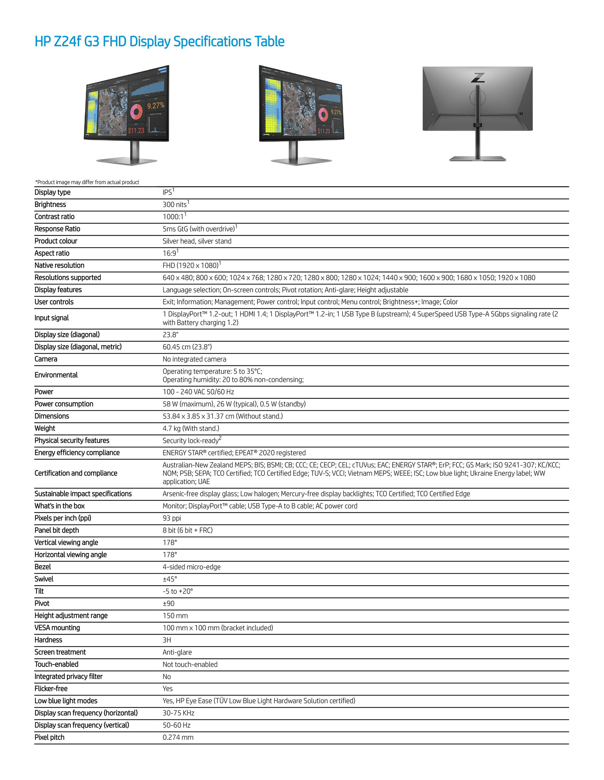 HP z24f Specifications