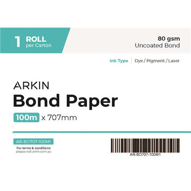 BOND PAPER 80GSM - 707MM X 100M 1 ROLL/CTN - MediaForm AU