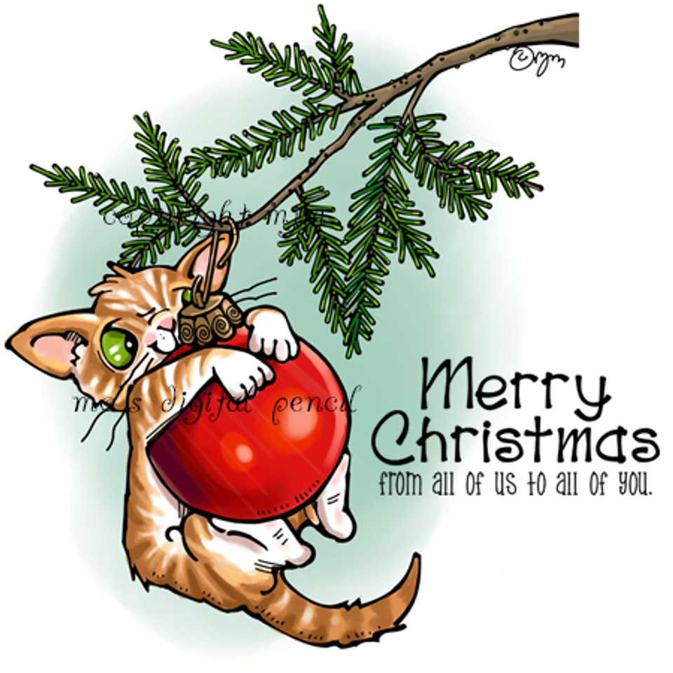 Christmas tree cat. hand drawn cartoon of a house cat... stock Cat's in the Christmas Tree - Mo's Digital Pencil