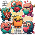 Valentine Monsters Digital Stickers