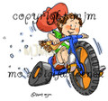 Cowboy kid rides his three wheeler!