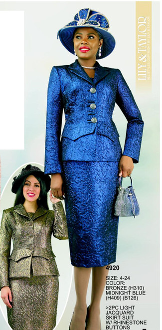 LILY & TAYLOR STYLE #4920

COLOR : BRONZE (H310), MIDNIGHT BLUE (H409), (B126)

SIZE : 4-24

2 PC LIGHT JACQUARD  SKIRT SUIT W/PEARL BUTTONS

WE BEAT  ALL PRICES !!!!

VIA MIMI FASHION

1333 S. SANTEE ST.

LA,CA.90015

TEL: (213)748-MIMI (6464)

FAX: (213)749-MIMI (6464)

E-Mail: mimi@viamimifashion.com

http://viamimifashion.com

https://www.facebook.com/viamimifashion

 https://www.instagram.com/viamimifashion

https://twitter.com/viamimifashion