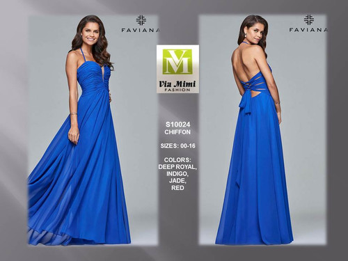 FAVIANA S10024 - CHIFFON - SIZES: 00-16 - COLORS: DEEP ROYAL, INDIGO, JADE, RED