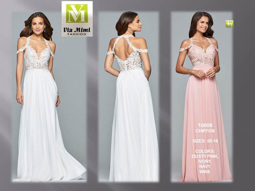 FAVIANA 10006 - CHIFFON - SIZES: 00-16 - COLORS: DUSTY PINK, IVORY, NAVY, WINE