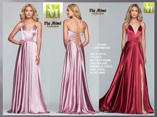 FAVIANA S10209  - CHARMEUSE - SIZE : 00-14 - COLOR: BUTTERCREAM, DEEP MAUVE, EMERALD, GOLD, RED, STEEL BLUE, WINE 