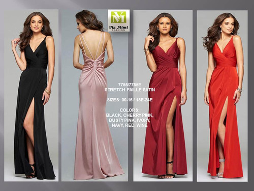 FAVIANA 7755/7755E - STRETCH FAILLE SATIN - SIZES: 00-16/18E-24E - COLORS: BLACK, CHERRY PINK, DUSTY PINK, IVORY, NAVY, RED, WINE