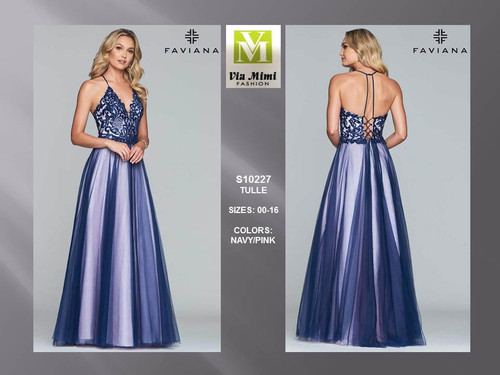 FAVIANA S10227 - TULLE -SIZE: 00-16 - COLORS: NAVY/PINK