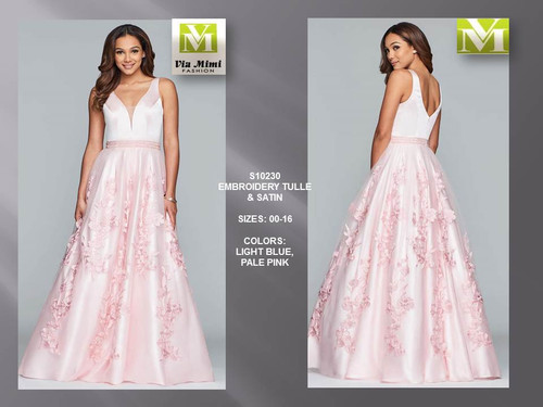 FAVIANA S10230 - EMBROIDERY TULLE & SATIN - SIZES: 00-16 - COLORS: LIGHT BLUE, PALE PINK