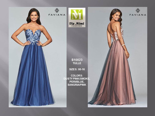 FAVIANA S10023 - TULLE - SIZES: 00-16 - COLORS: DUSTY PINK/SMOKE, PERI/BLUE, SANGRIA/PINK