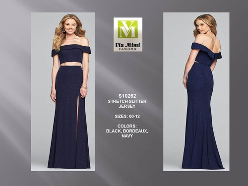 FAVIANA S10262 - STRETCH  GLITTER JERSEY - SIZES: 00-12 - COLORS: BLACK, BORDEAUX, NAVY