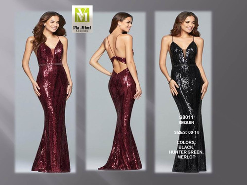 FAVIANA S8011 - SEQUIN - SIZES: 00-14 - COLORS: BLACK, HUNTER GREEN, MERLOT