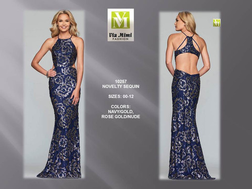FAVIANA S10281 - NOVELTY SEQUIN - SIZES: 00-12 - COLORS: NAVY/GOLD, ROSE GOLD/NUDE