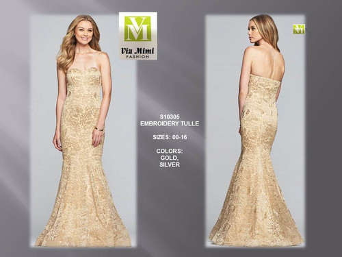FAVIANA S10305 - EMBROIDERY TULLE - SIZES: 00-16 - COLORS: GOLD, SILVER