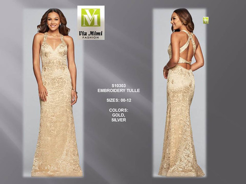 FAVIANA S10303 - EMBROIDERY TULLE - SIZES: 00-12 - COLORS: GOLD, SILVER
