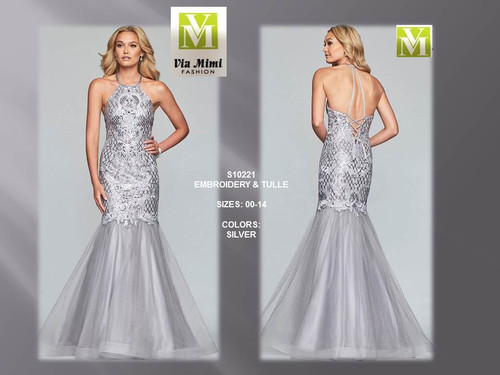 FAVIANA S10221 - EMBROIDERY TULLE - SIZES: 00-14 - COLORS: SILVER