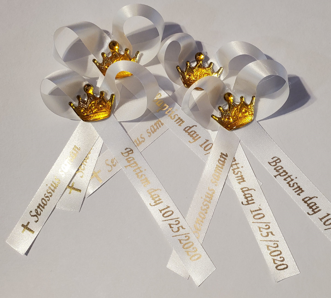 25 Personalized Ribbon Bows Christening or Baptism Bautismo Baby Shower  Celebration Party Favor Custom Wording Assembled for Gifts 