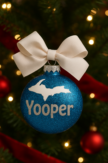 Yooper Glitter Christmas Ornament Michigan