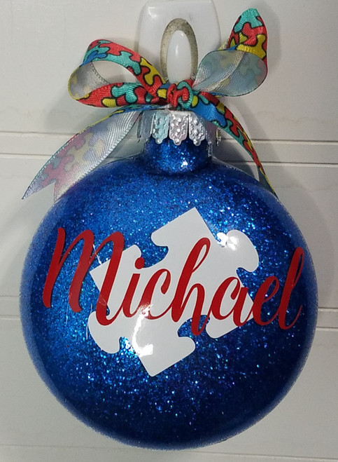 Personalized Autism Glitter Christmas Ornament