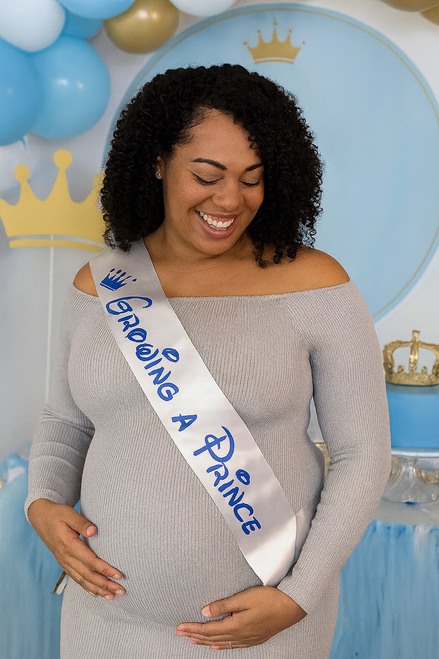 Mom Growing a Prince Baby Shower Sash