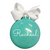 aqua glitter with white name  and bow Christmas ornament hanging on tree