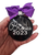 black glitter name ornament with date added and purple bow