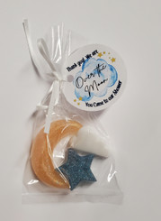 gold moon, navy blue star glitter added with tag B for over the moon baby shower favors