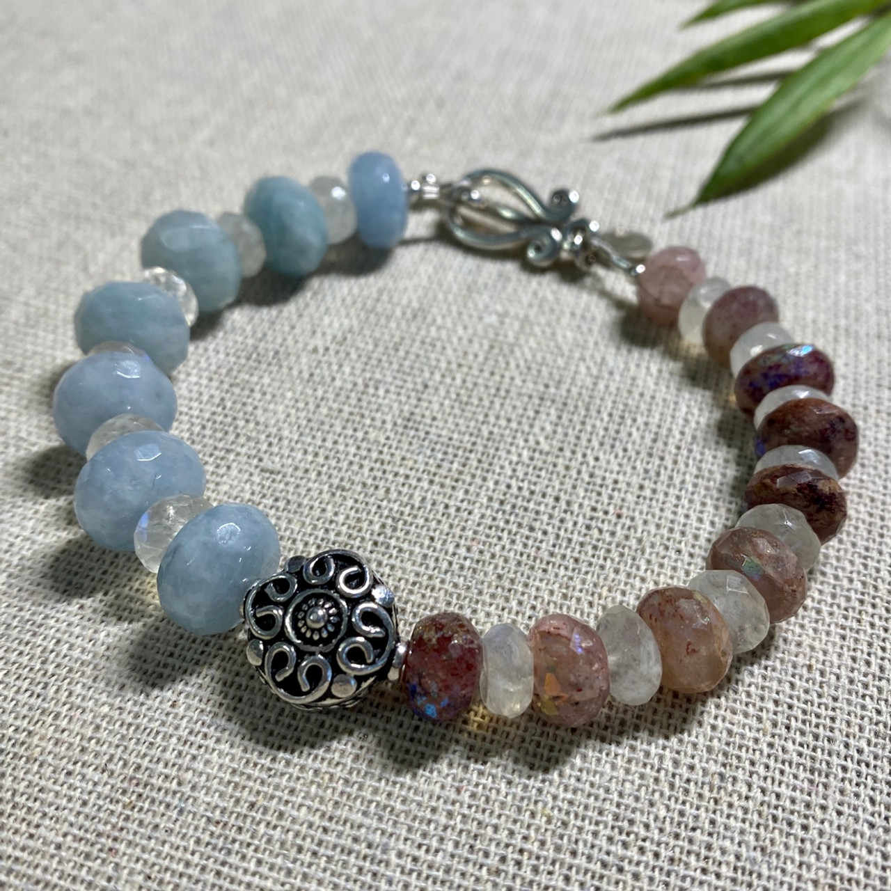 Pink Muscovite, Rainbow Moonstone and Blue Quartz Gemstone