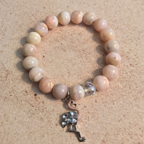 Flamingo Charm Pink Opal Stretch Bracelet