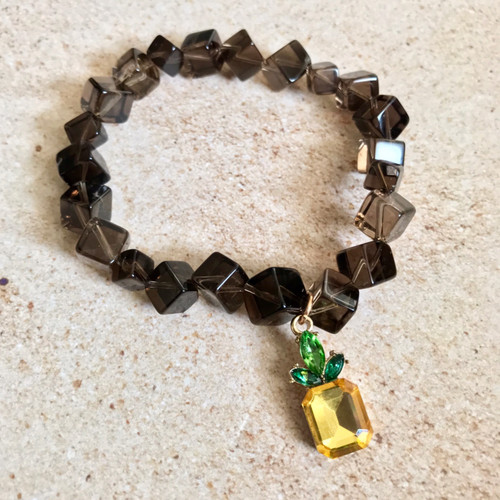 Pineapple Charm Smoky Quartz Stretch Bracelet