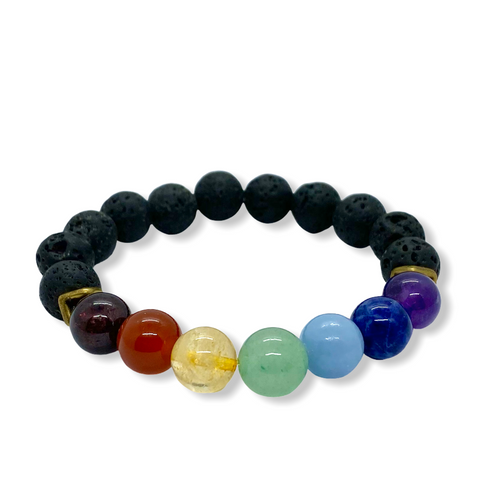 Chakra gemstones and antique brass stretch bracelet