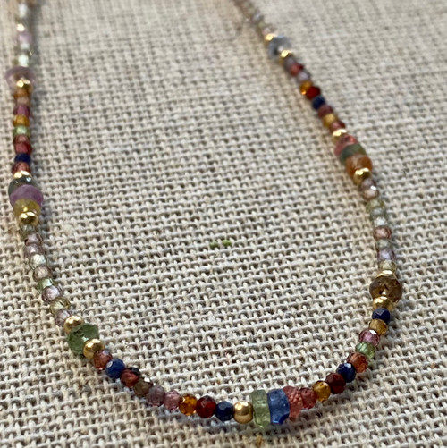 multicolored sapphire and 14k gold filled beaded necklace