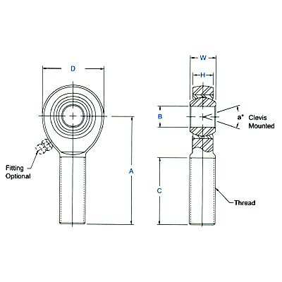 Aurora Bearing 5/8 in. Bore x 3/4-16 Thread 4130 Rod End Kit - Rod End Diagram