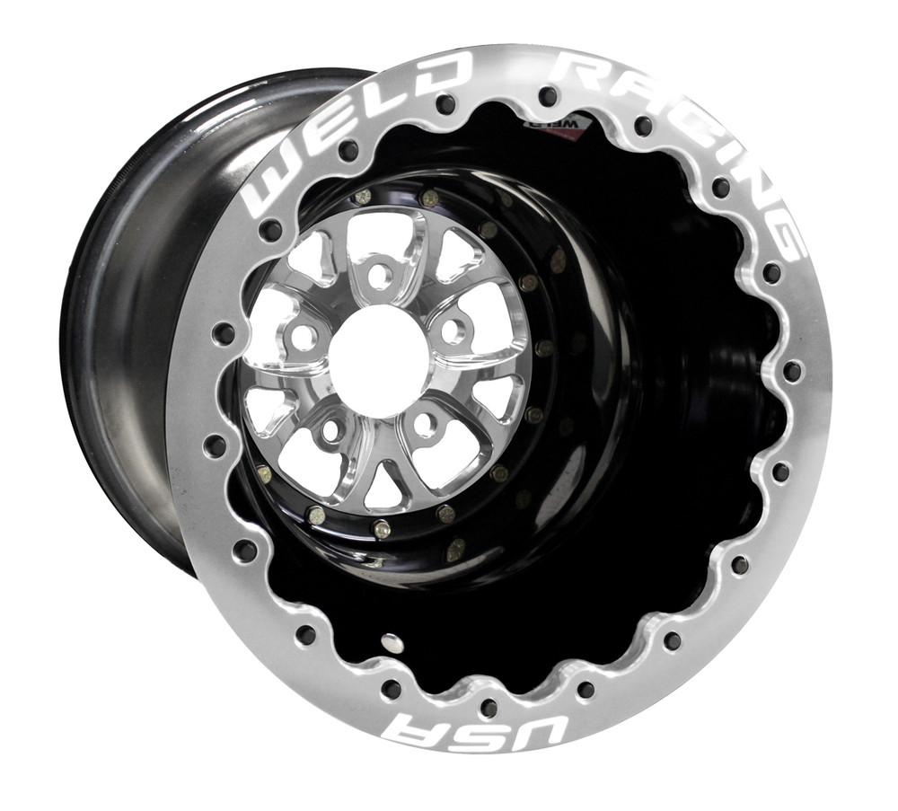 Weld Racing V-Series DBL, 16 in. x 16 in., 5 in. x 4.75 in., 4 in. BS, Black Shell, Polished Center/Ring