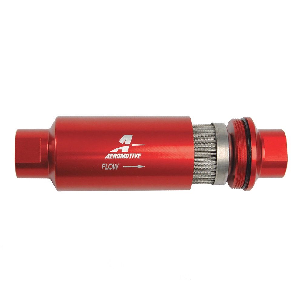 Aeromotive 12335 Filter, In-Line, 40-m Stainless Mesh Element, ORB-10, Red